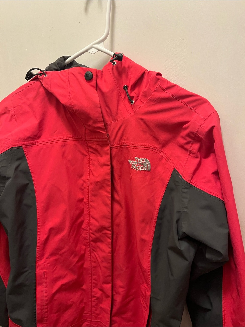 The North Face Coral and Gray Hooded Rain Jacket